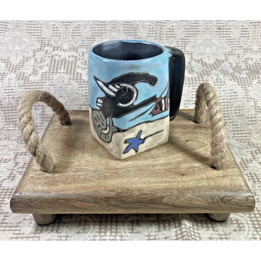 Mara Studio Art Pottery Coffee Mug Cup Mermaid Fish Sea 16 oz Mexico